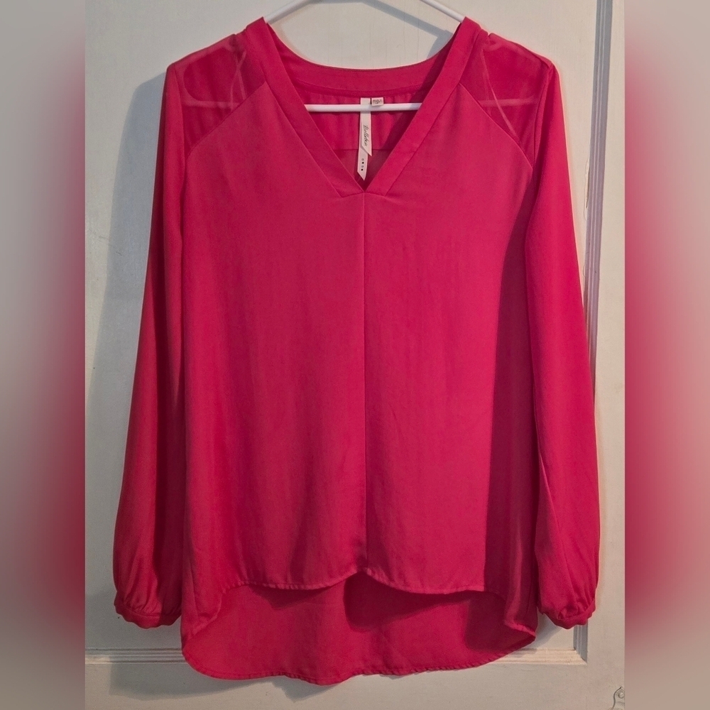 NWOT | Bellatrix | Women's V-Neck Blouse with Sheer Details | Color: Pink | S - Picture 2 of 9